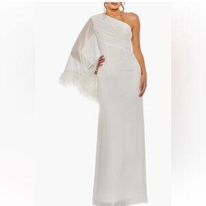 Mac Duggal White One-Shoulder Maxi Dress